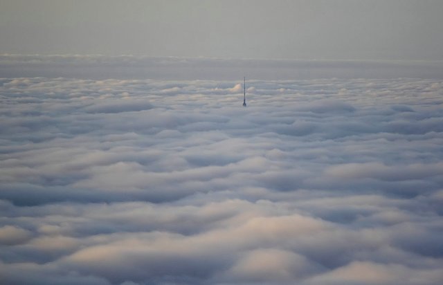 Ostankino tower in Moscow. Ostankino fernseh-turm in Moskau. Ueber den wolken. Over the clouds.